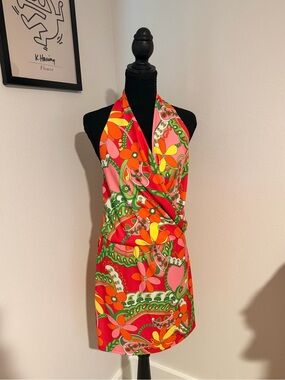 Vintage Wet Seal Y2K Pucci Inspired Halter Mini Dress|Mod Psychedelic Print